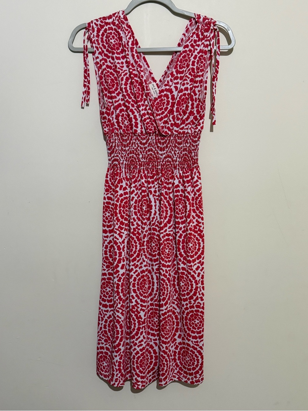 Jon & Anna Red and White Patterned Smocked Midi Dress